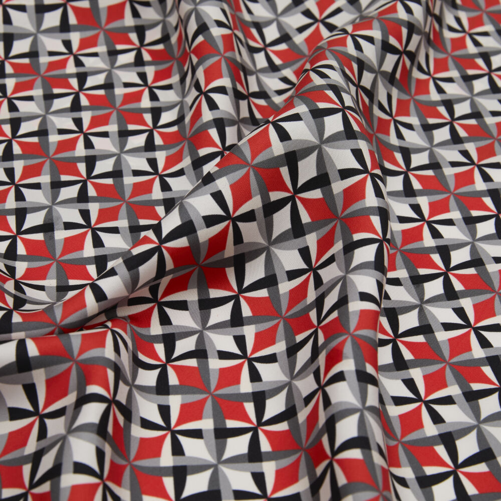 Kırmızı Diamond Line Retro Desen Twill İpek Eşarp - Vismara