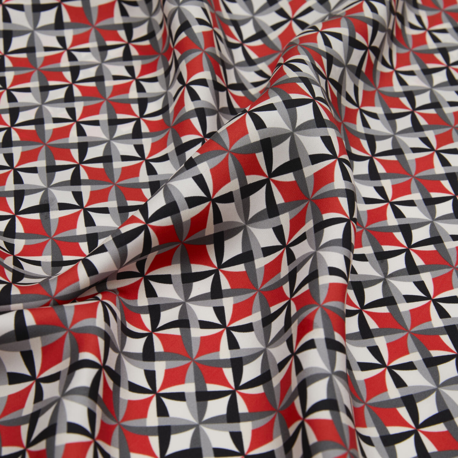 Kırmızı Diamond Line Retro Desen Twill İpek Eşarp - 2