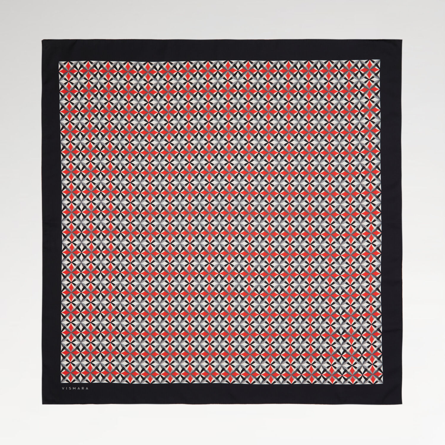 Kırmızı Diamond Line Retro Desen Twill İpek Eşarp - 1