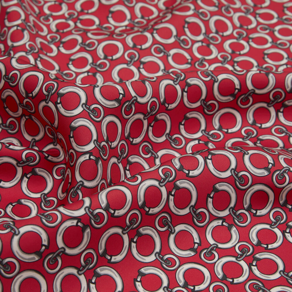 Kırmızı Halkalı Zincir Desen Twill İpek Eşarp - Vismara