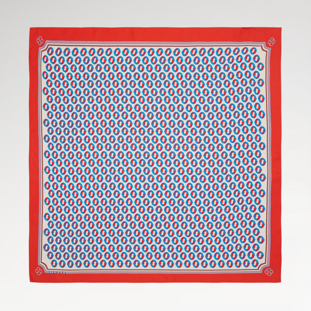 Kırmızı Modern Geometrik Desenli Twill İpek Eşarp