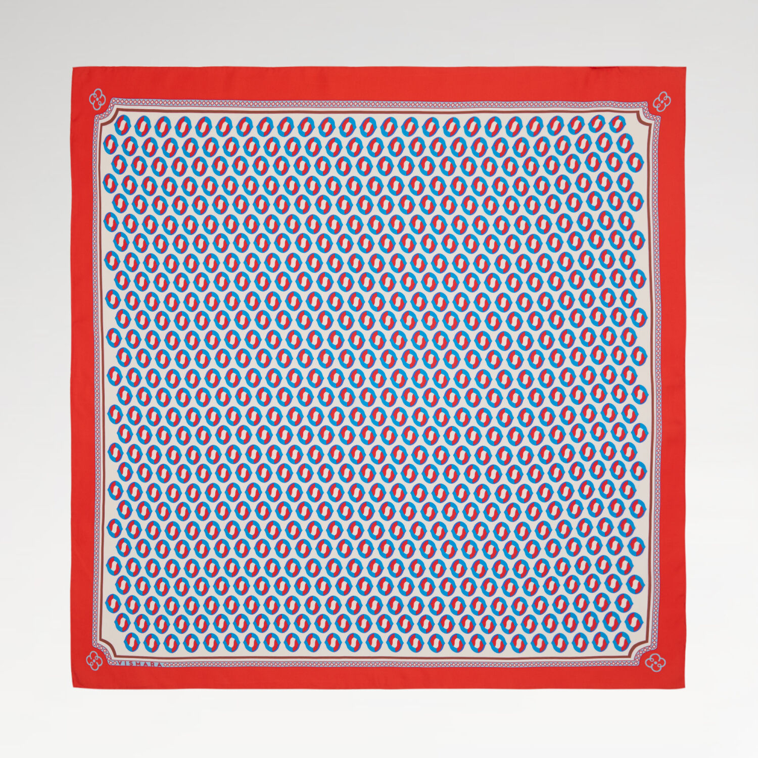 Kırmızı Modern Geometrik Desenli Twill İpek Eşarp - 1