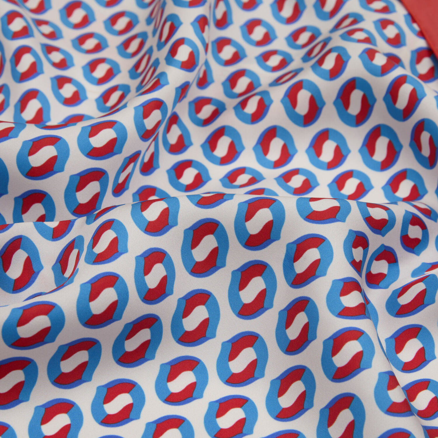 Kırmızı Modern Geometrik Desenli Twill İpek Eşarp - 2