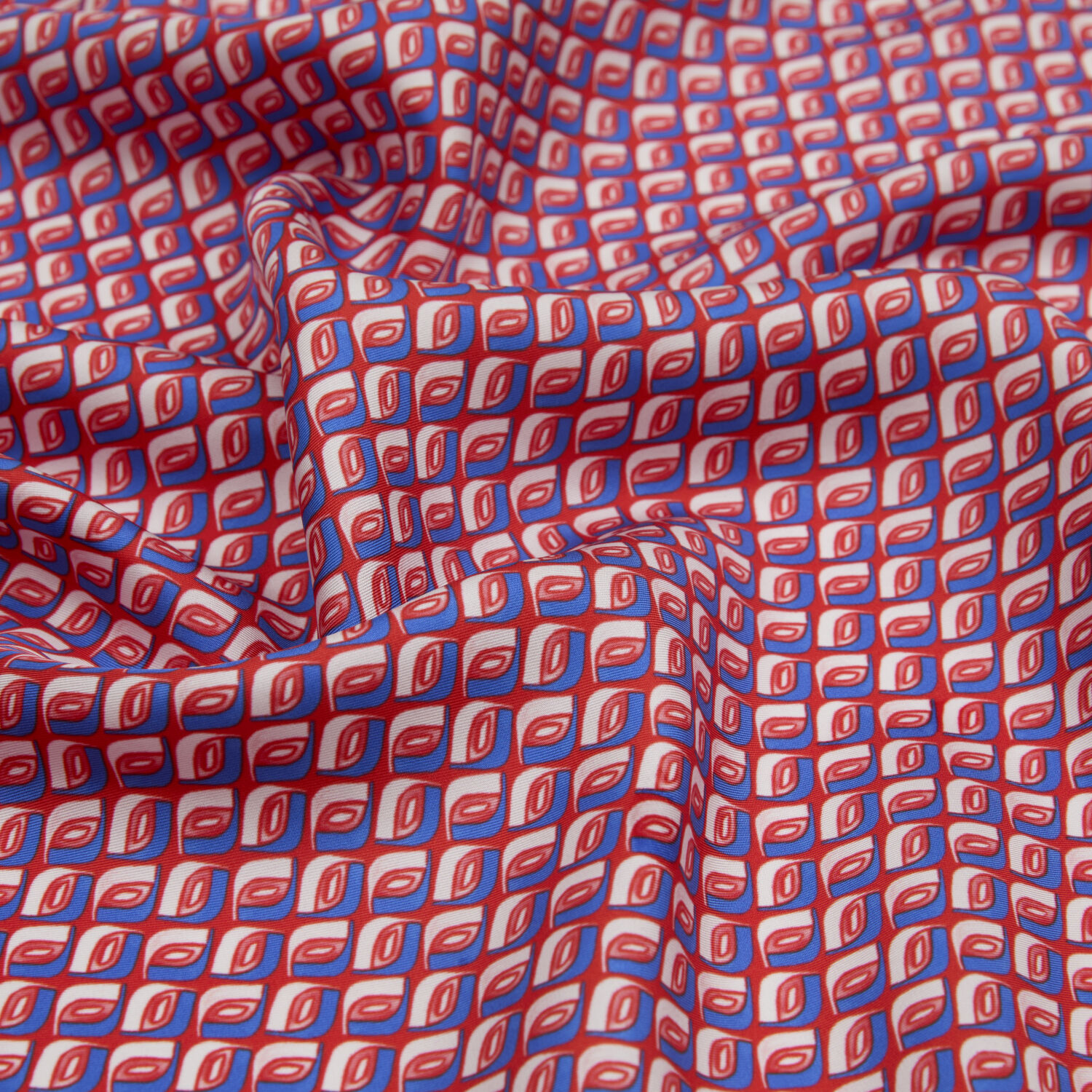 Kırmızı Prizma Retro Desenli Twill İpek Eşarp - 2