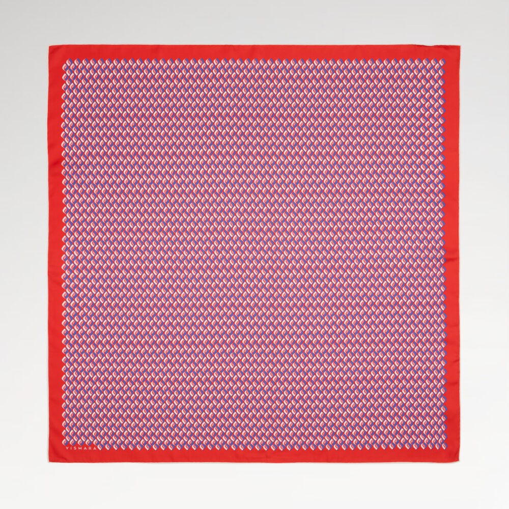 Kırmızı Prizma Retro Desenli Twill İpek Eşarp