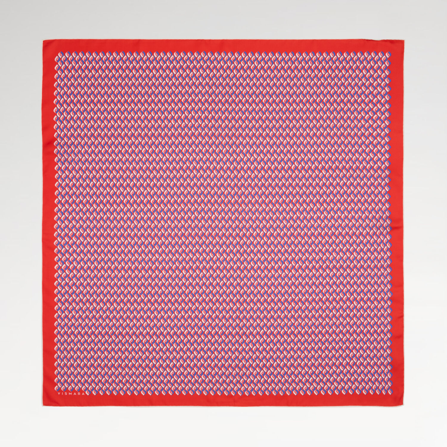 Kırmızı Prizma Retro Desenli Twill İpek Eşarp - 1