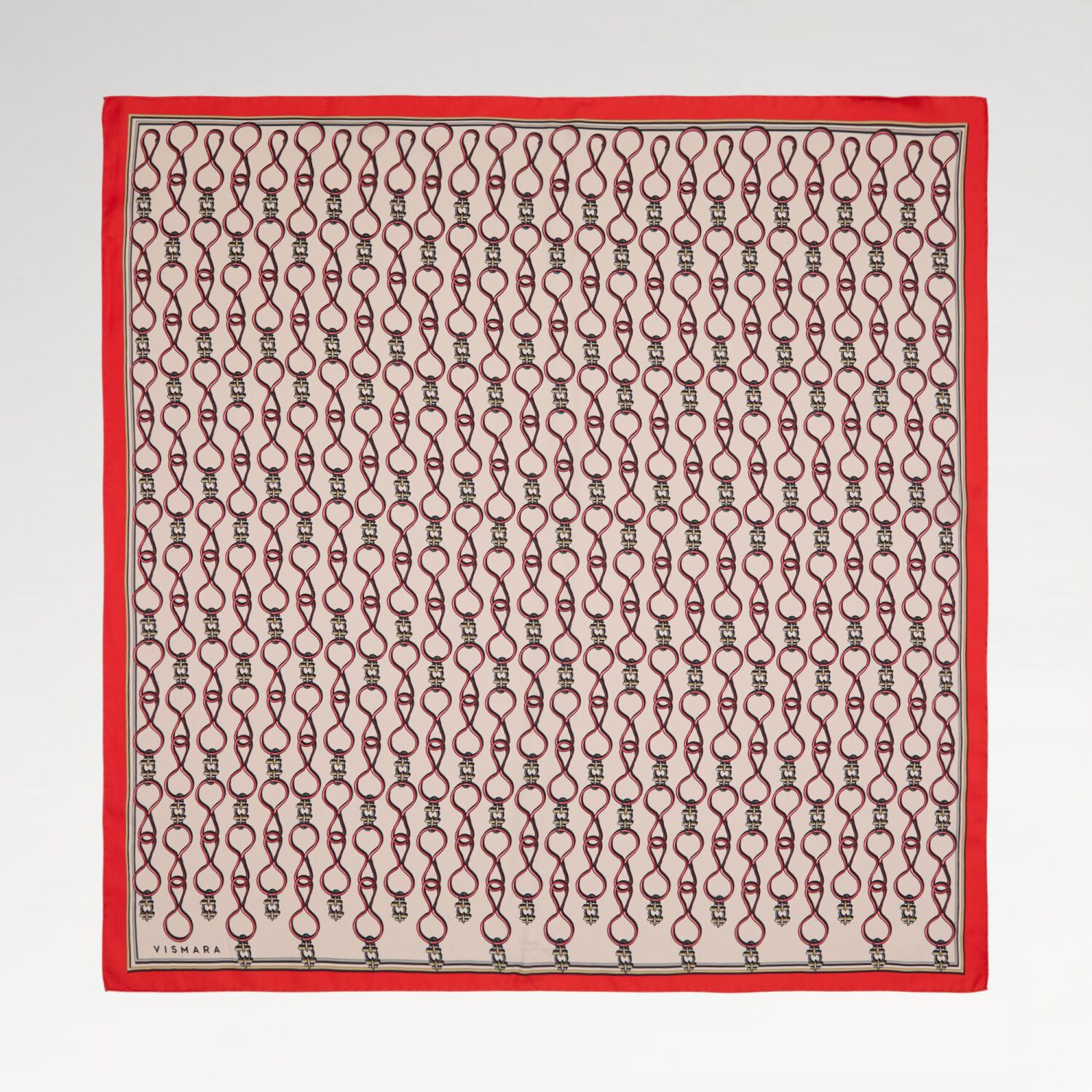 Kırmızı Vektörel Zincir Desen Twill İpek Eşarp - 1