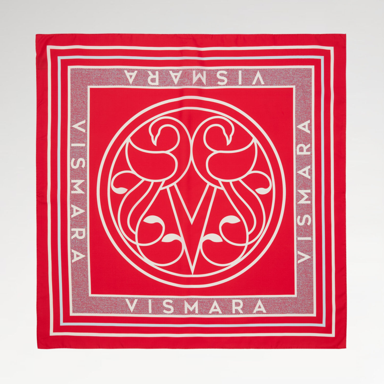 Kırmızı Vismara Kuğu Desen Twill İpek Eşarp - 1
