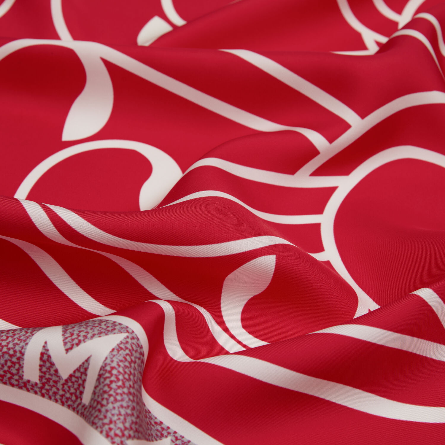 Kırmızı Vismara Kuğu Desen Twill İpek Eşarp - 2