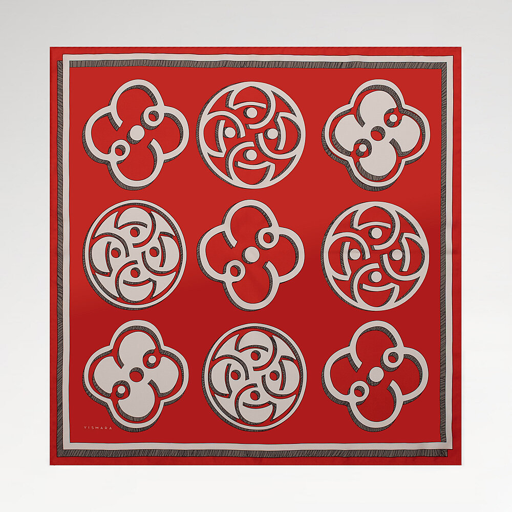 Kırmızı Vismara Monogram Desenli Twill İpek Eşarp - 1
