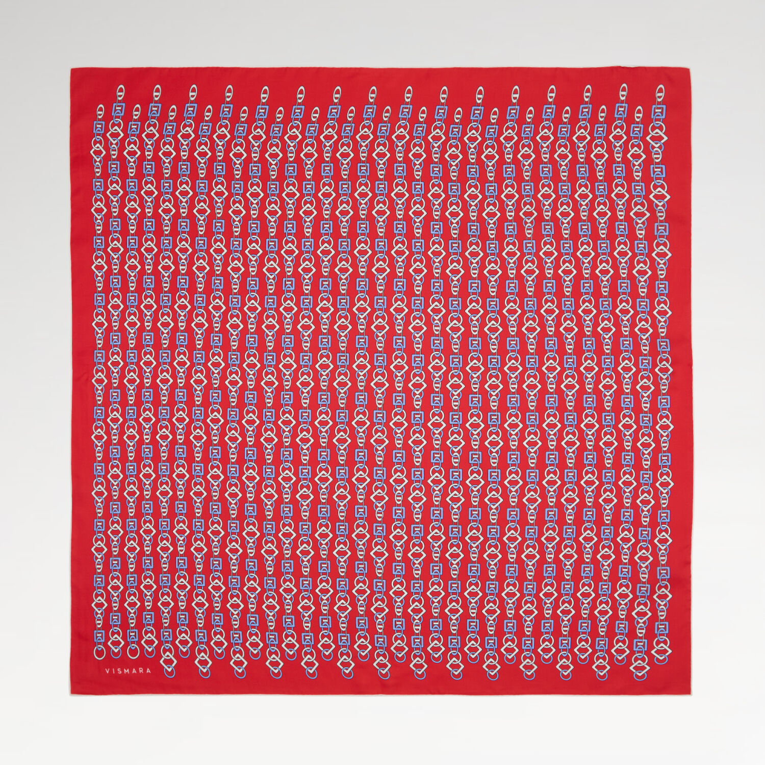 Kırmızı Zincir Motif Desenli Twill İpek Eşarp - 1