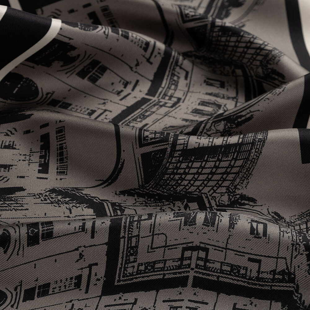 Koyu Vizon Galleria Kubbe Desenli Twill İpek Eşarp - 2