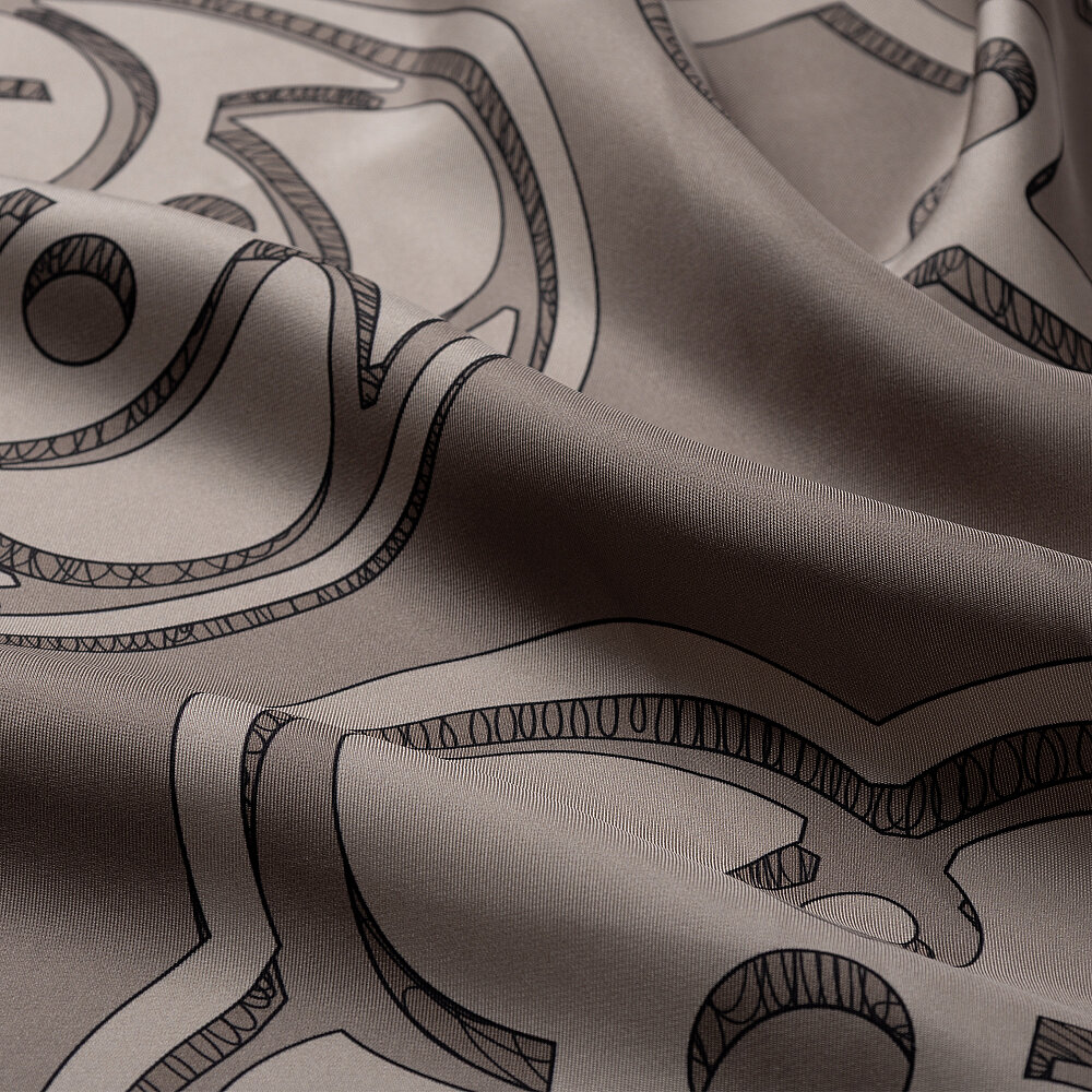 Koyu Vizon Vismara Monogram Desenli Twill İpek Eşarp - 2