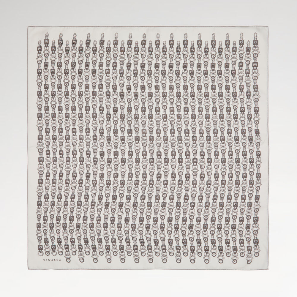 Krem Zincir Motif Desenli Twill İpek Eşarp