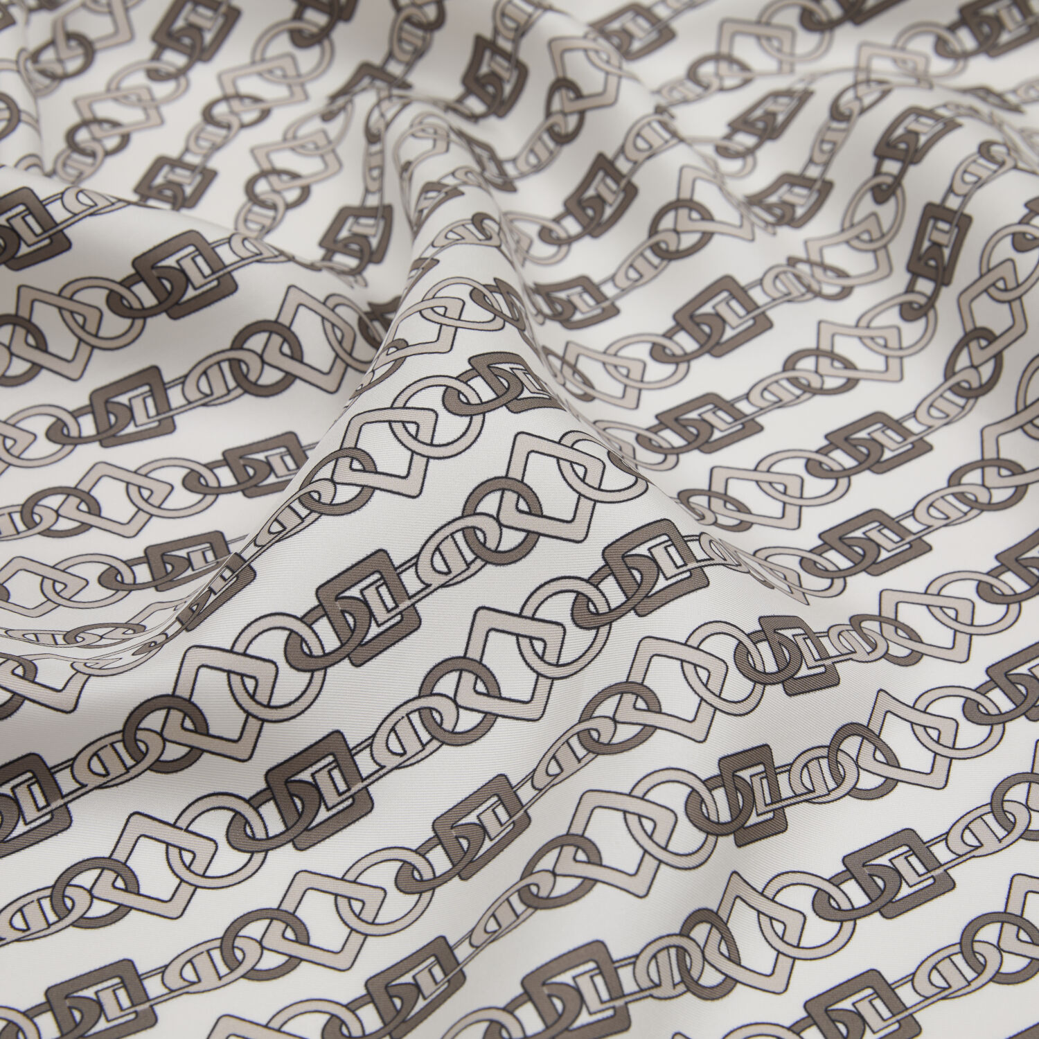 Krem Zincir Motif Desenli Twill İpek Eşarp - 2