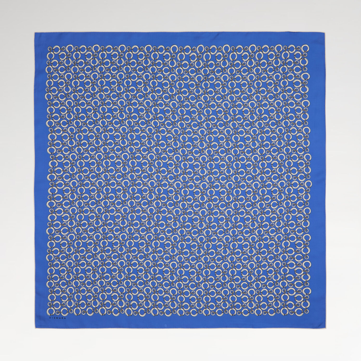 Lacivert Halkalı Zincir Desen Twill İpek Eşarp - 1