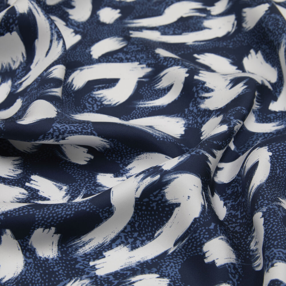 Lacivert Leopar Desenli Twill İpek Eşarp - Vismara