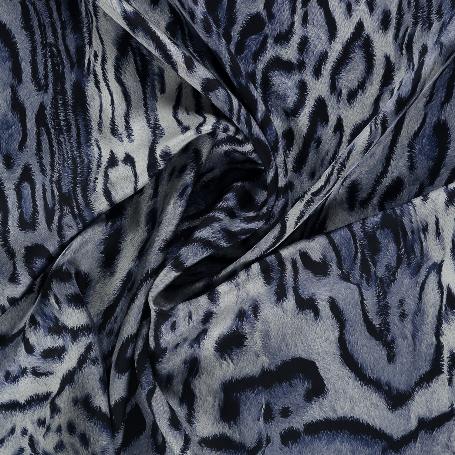 Lacivert Leopar Motifli Desen Twill İpek Eşarp - 2