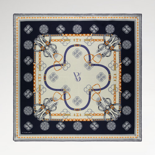 Lacivert Vismara Monogram Zincir Desenli İpek Eşarp