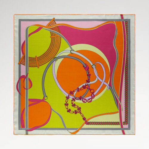 Lemon Green Chain Harmony Patterned Silk Square Scarf