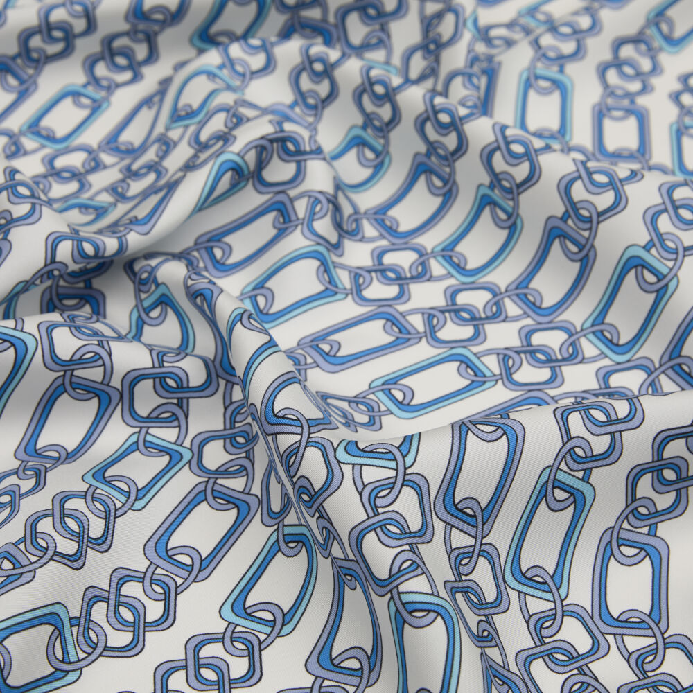 Light Blue Modern Chain Pattern Twill Silk Square Scarf - Vismara
