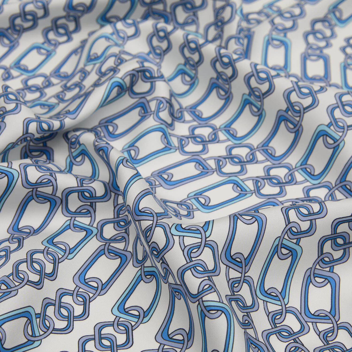 Light Blue Modern Chain Pattern Twill Silk Square Scarf - 2