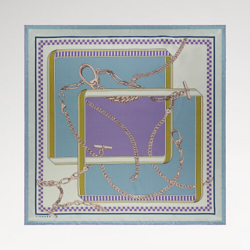 Light Blue Purple Chain Dance Patterned Silk Square Scarf