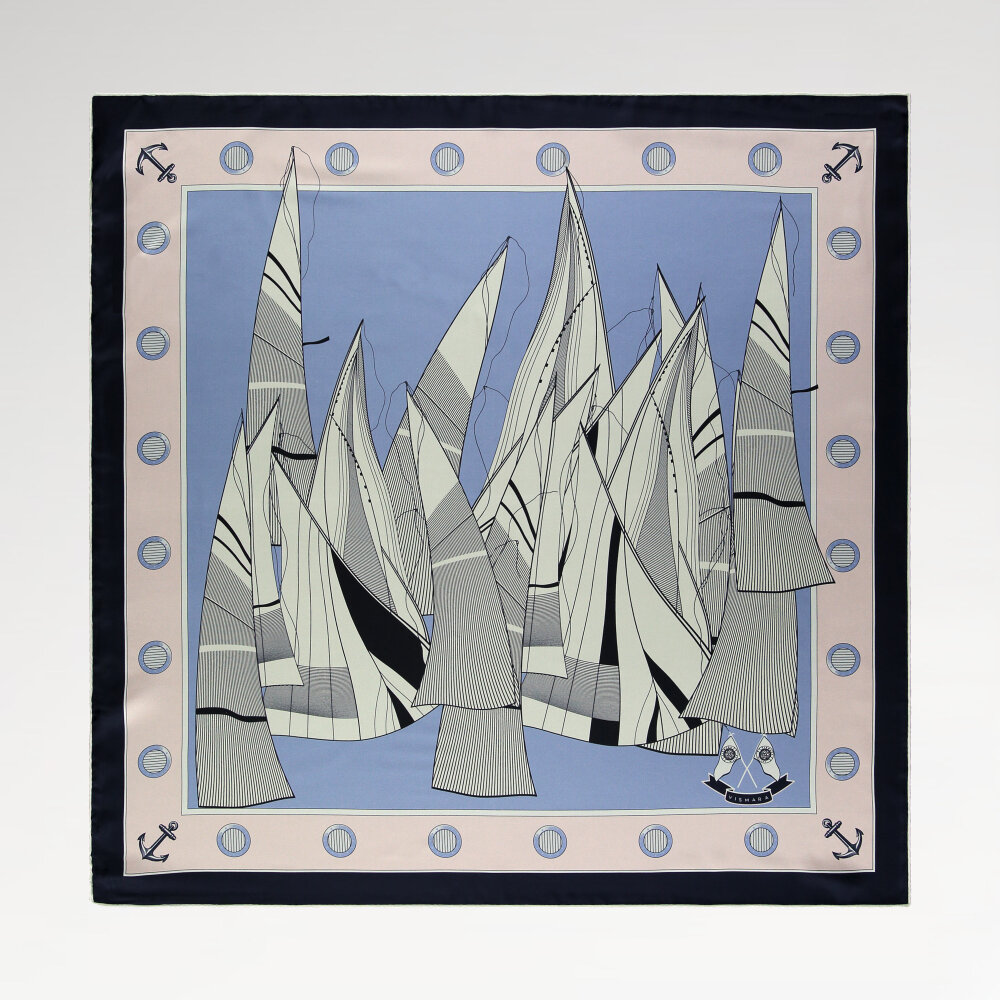 Light Blue Sail Patterned Silk Square Scarf - 1
