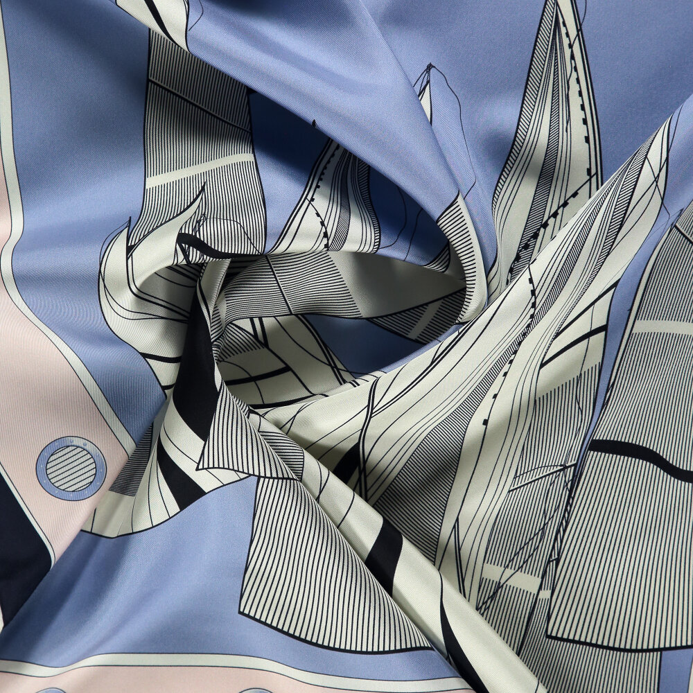 Light Blue Sail Patterned Silk Square Scarf - 2