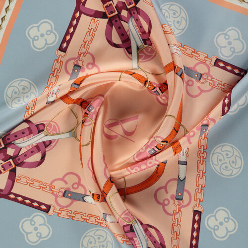 Light Blue Vismara Monogram Chain Patterned Silk Square Scarf - Vismara