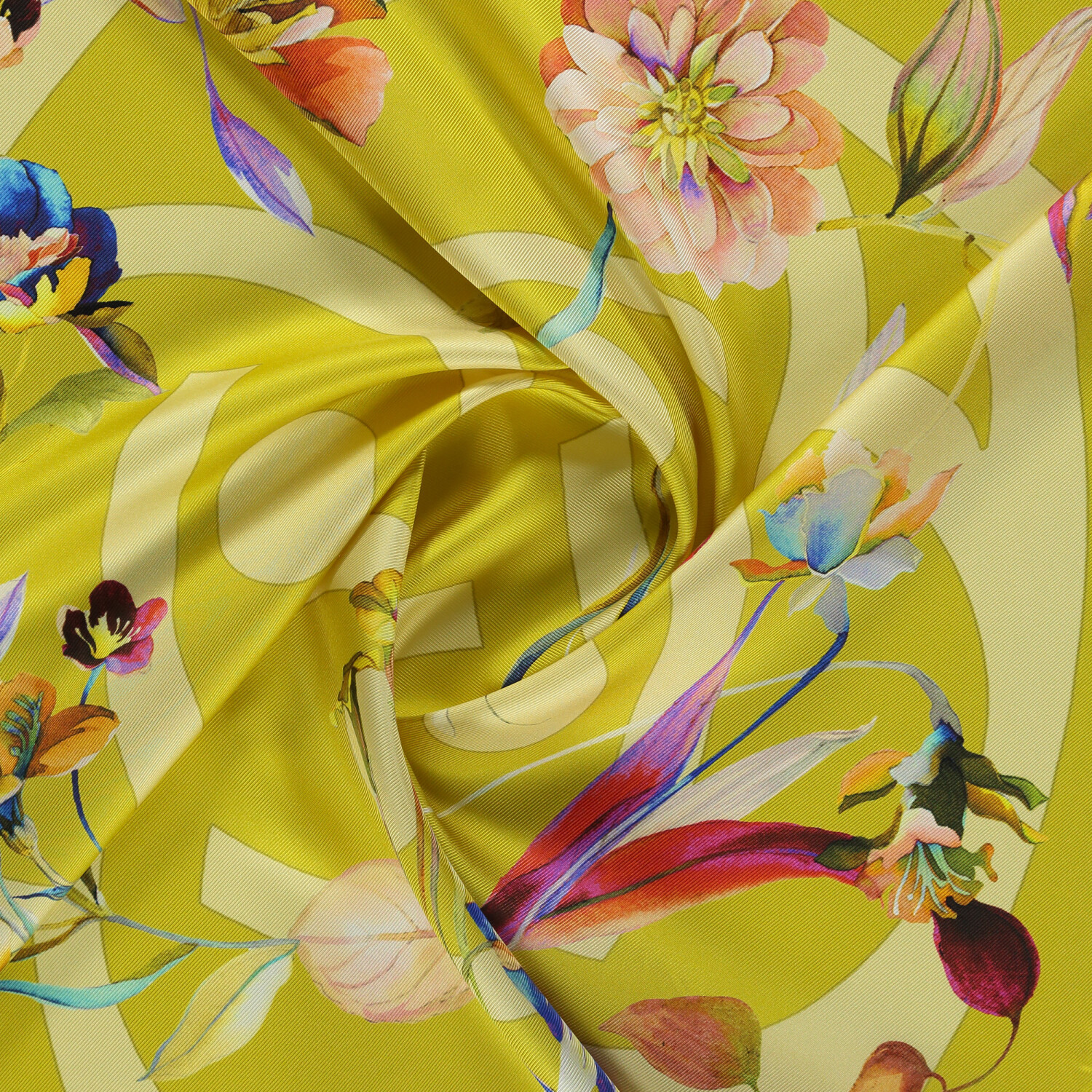 Light Green Flora Symbol Pattern Twill Silk Square Scarf - 2