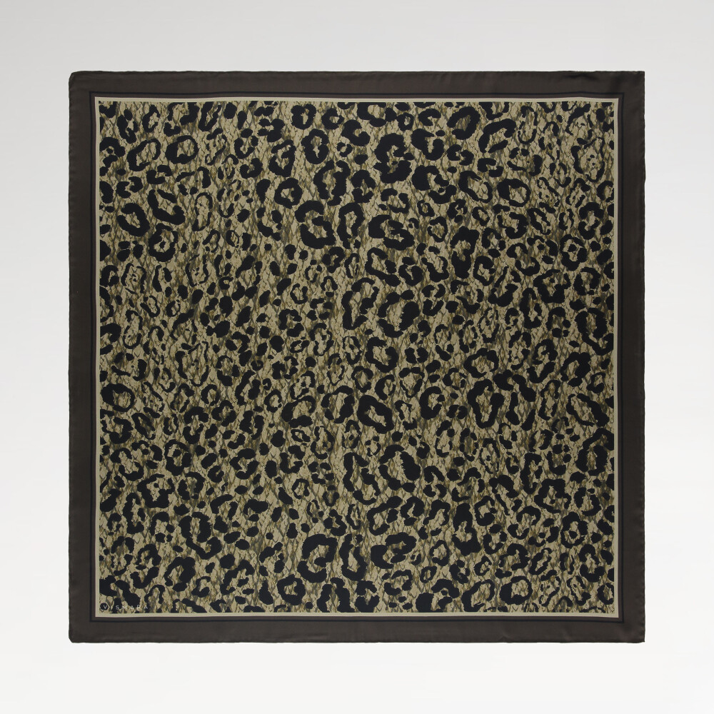 Light Green Cloudy Leopard Pattern Twill Silk Square Scarf