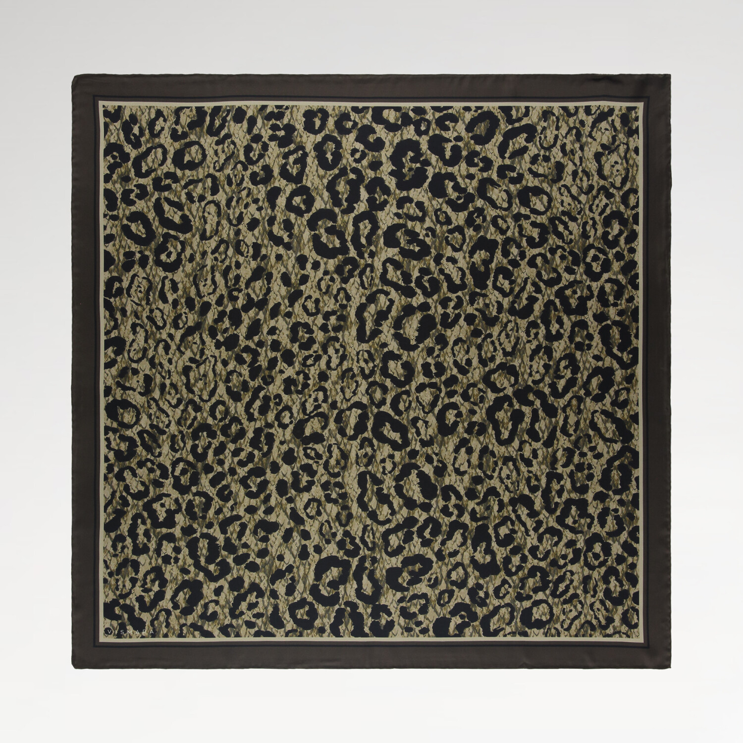 Light Green Cloudy Leopard Pattern Twill Silk Square Scarf - 1