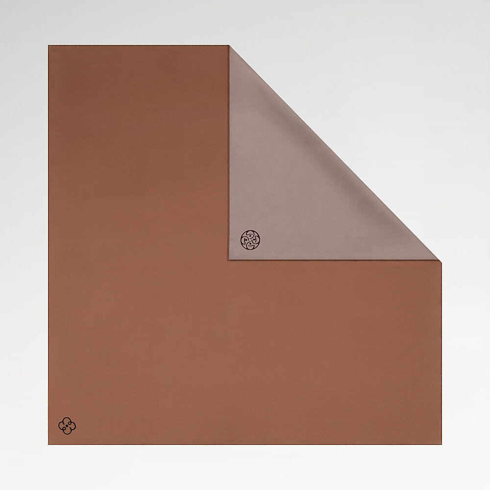 Light Grey - Light Brown Double-Sided Twill Silk Square Scarf - 1
