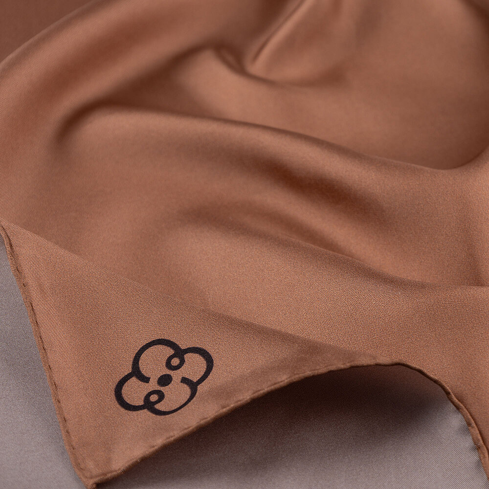 Light Grey - Light Brown Double-Sided Twill Silk Square Scarf - 3