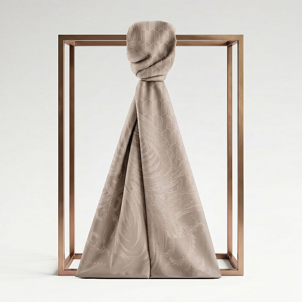 Light Stone Royal Textured Jacquard Cotton Silk Scarf - 1