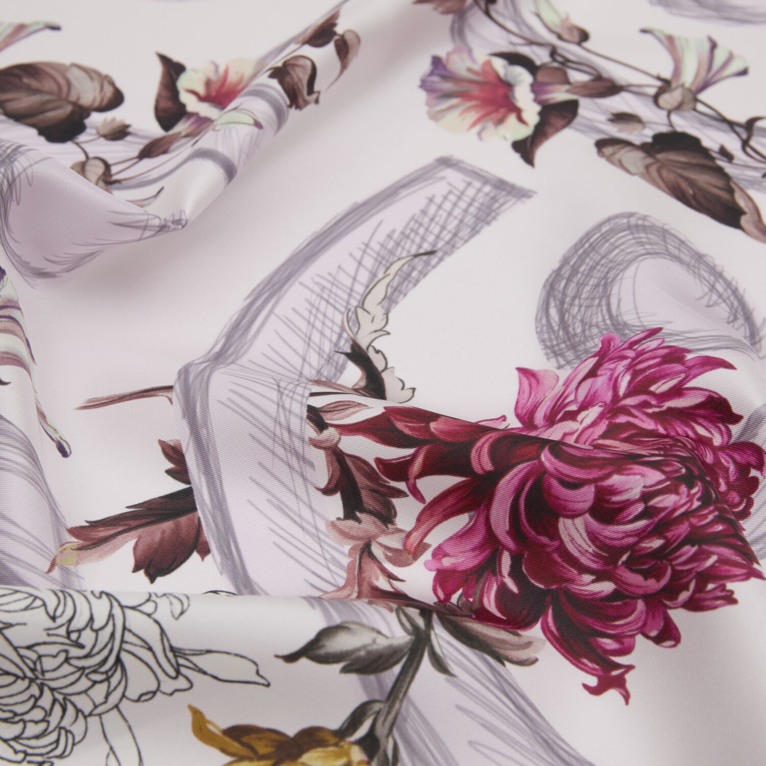 Lila Çiçeklerin Büyüsü Desenli Twill İpek Eşarp - 2