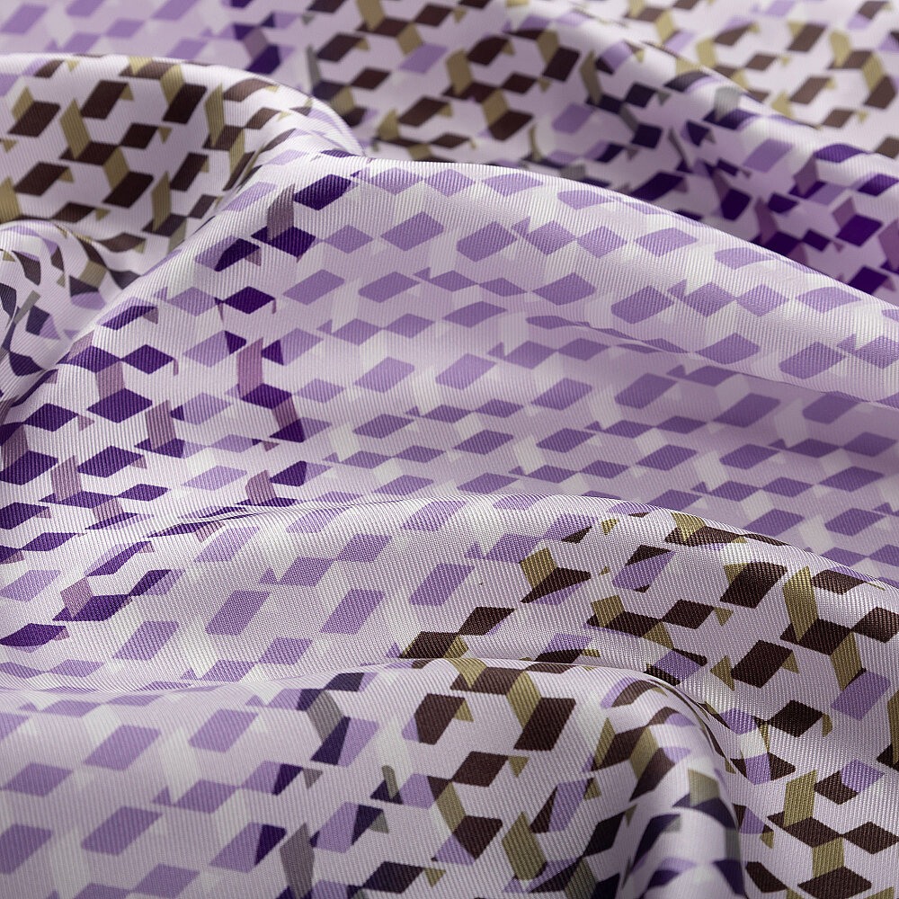 Lila İzometrik Monogram Desenli Twill İpek Eşarp - 2