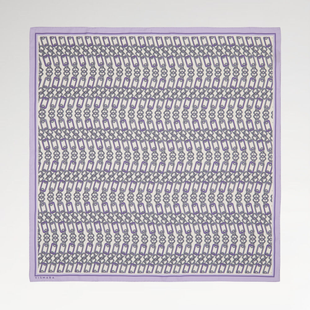 Lila Modern Zincir Desen Twill İpek Eşarp