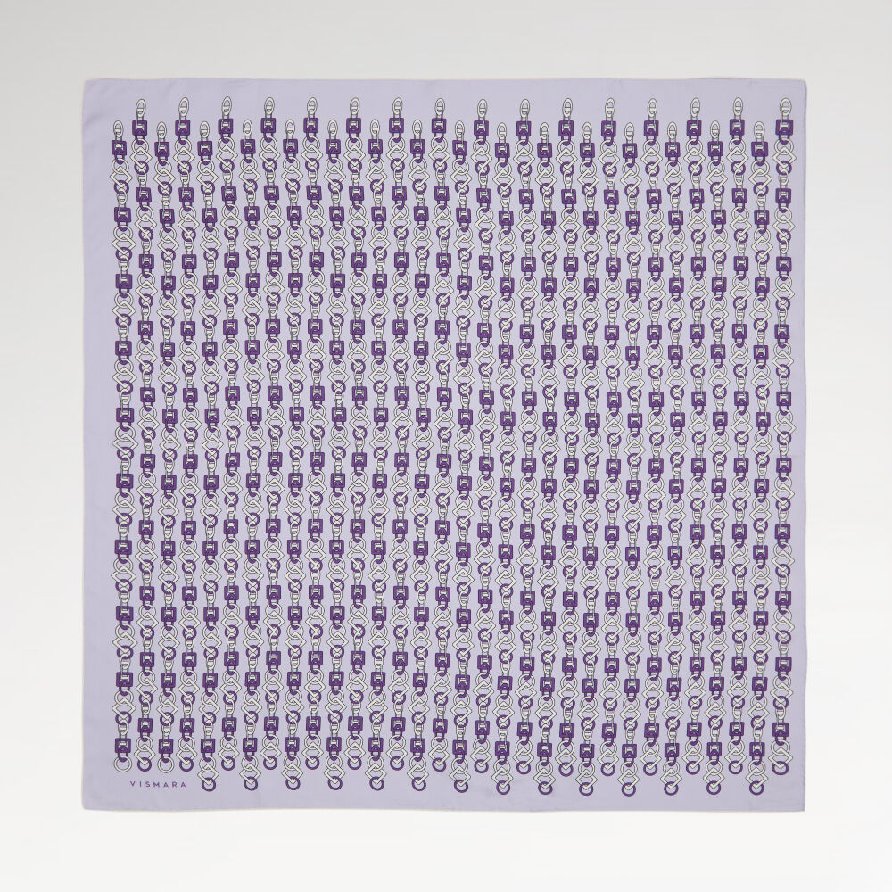 Lila Zincir Motif Desenli Twill İpek Eşarp