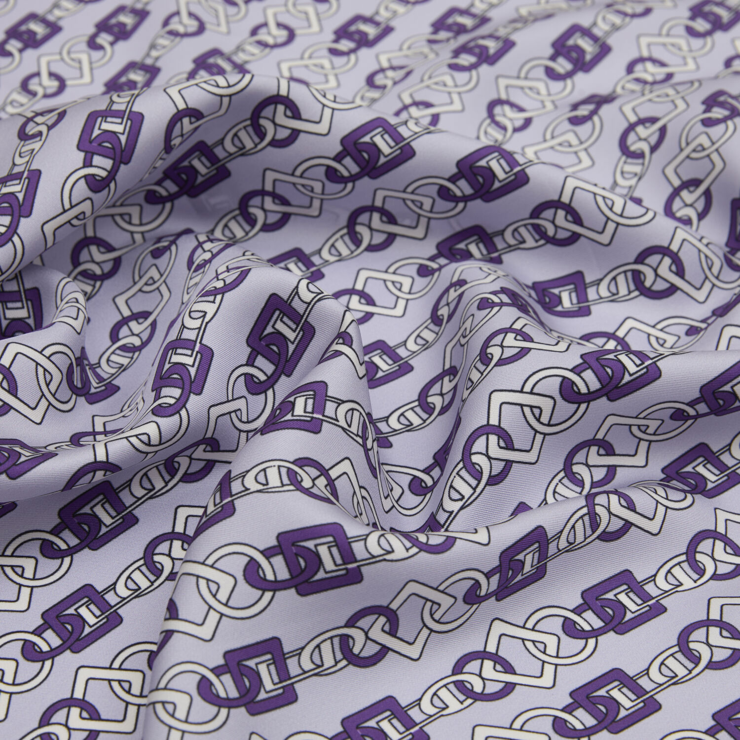 Lila Zincir Motif Desenli Twill İpek Eşarp - 2