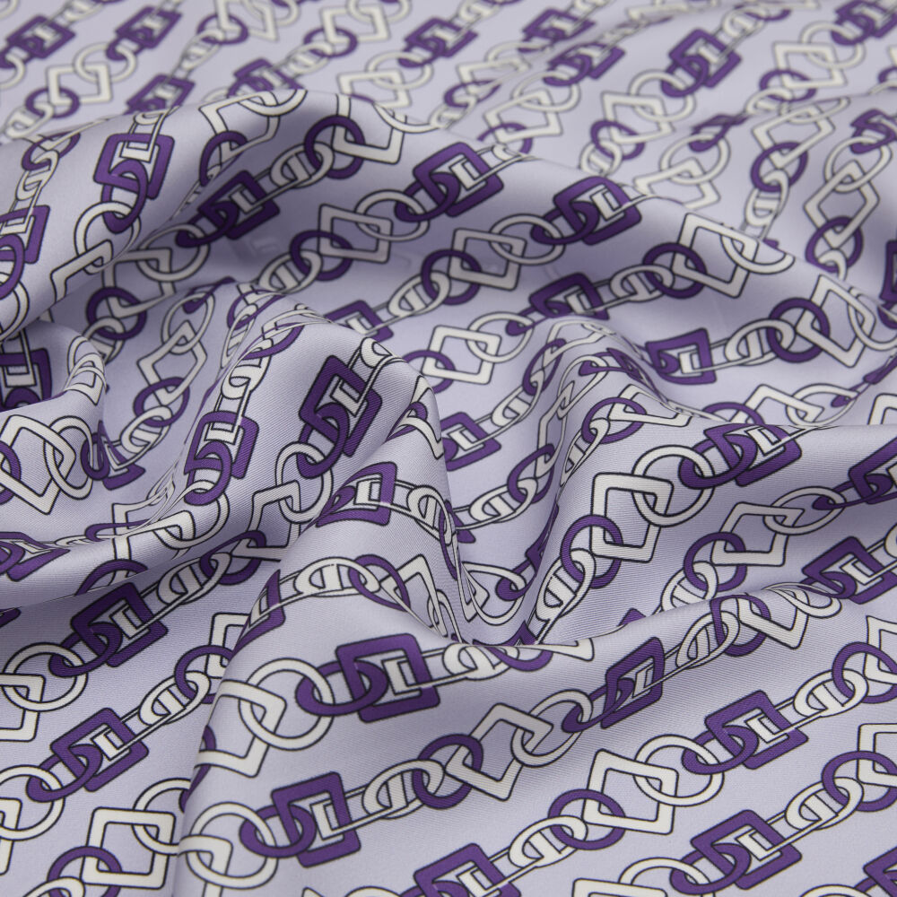 Lilac Chain Motif Patterned Twill Silk Square Scarf - Vismara