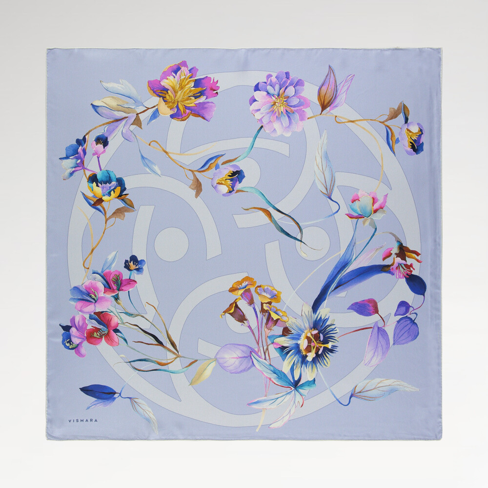 Lilac Flora Symbol Pattern Twill Silk Square Scarf
