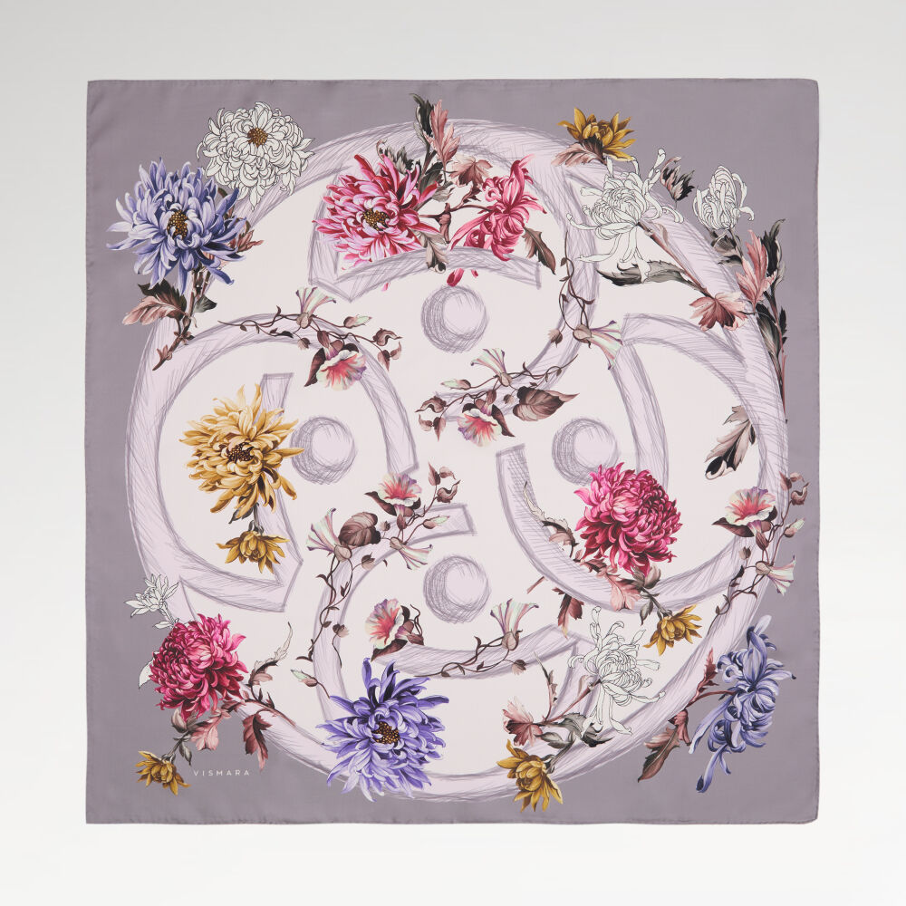 Lilac Flower Magic Patterned Twill Silk Square Scarf