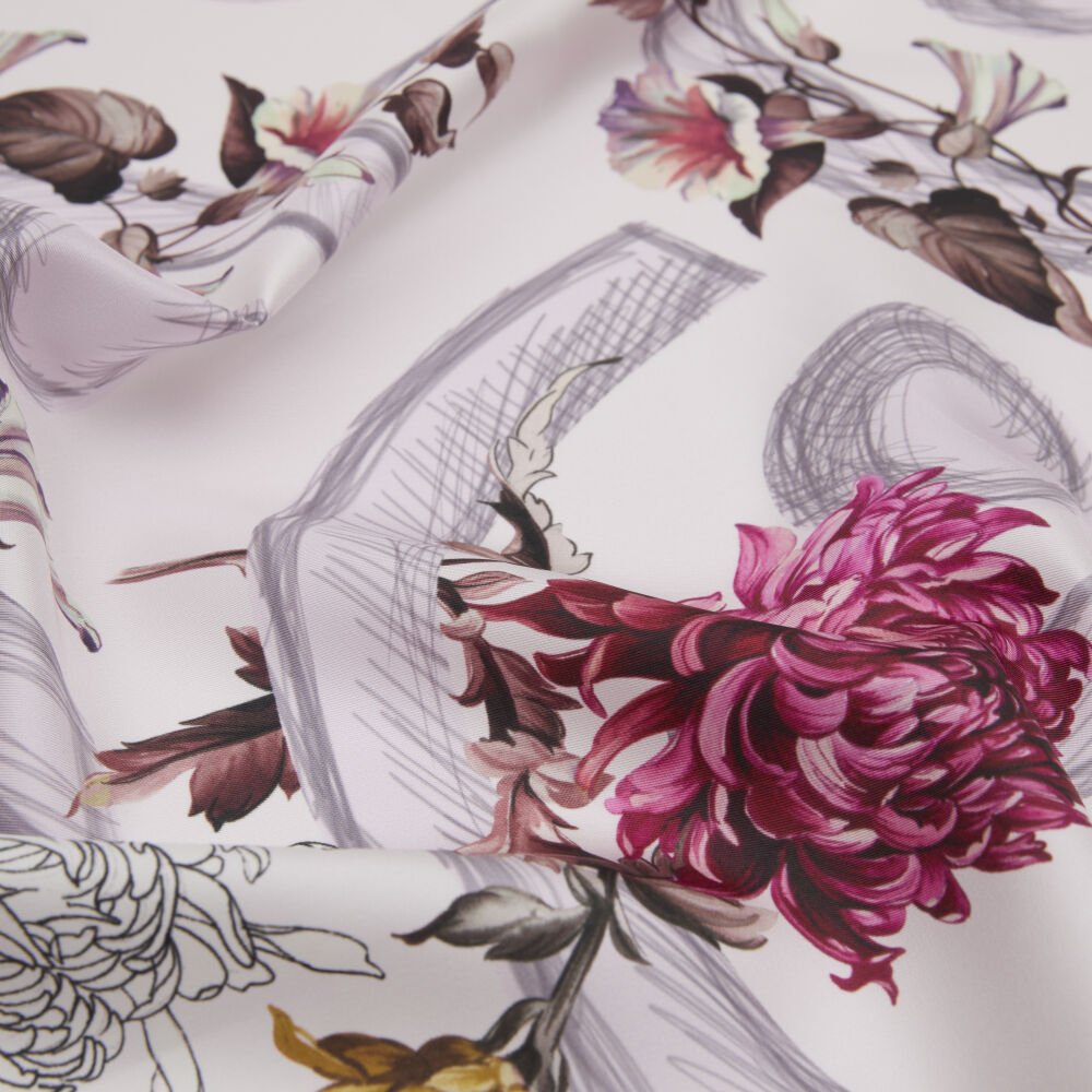 Lilac Flower Magic Patterned Twill Silk Square Scarf - Vismara