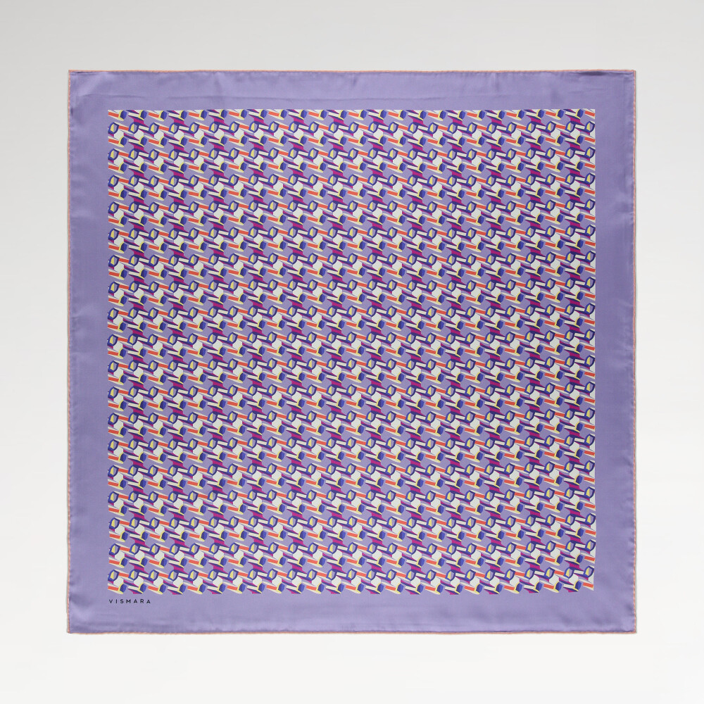 Lilac Geometric Retro Pattern Twill Silk Square Scarf