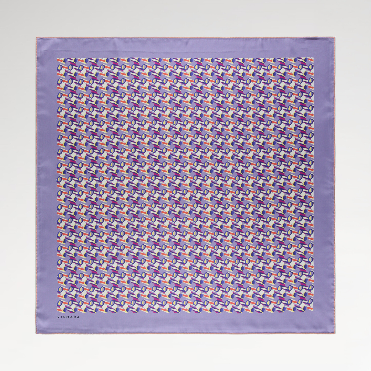 Lilac Geometric Retro Pattern Twill Silk Square Scarf - 1