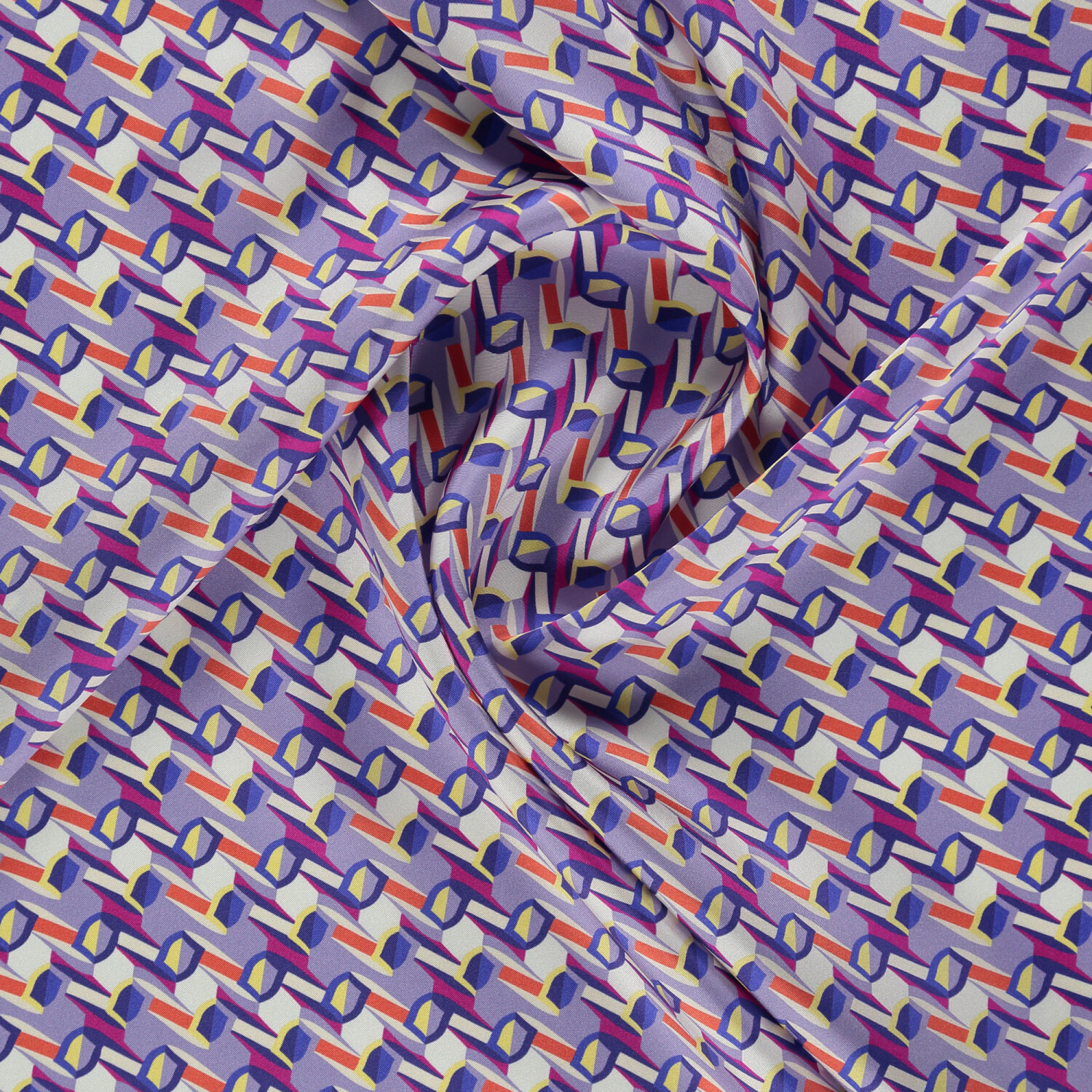 Lilac Geometric Retro Pattern Twill Silk Square Scarf - 2