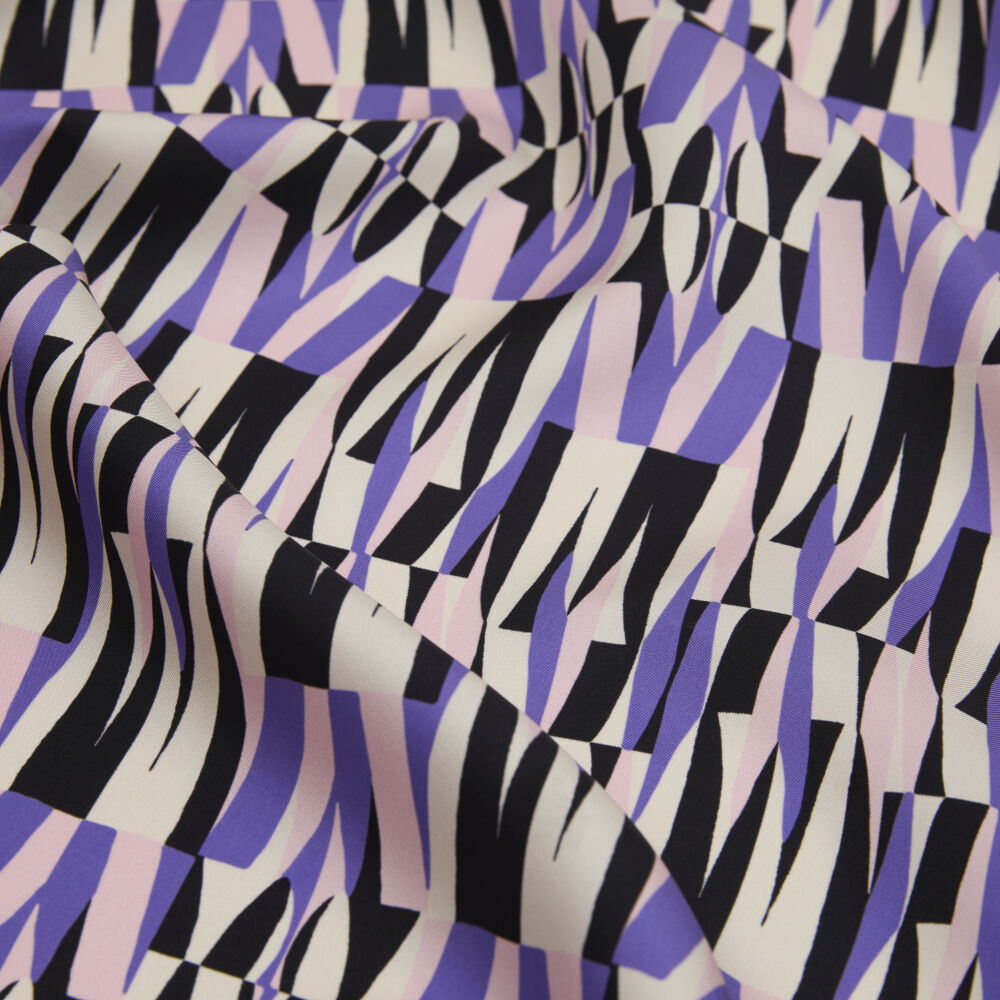 Lilac Ikat Retro Patterned Twill Silk Square Scarf - Vismara