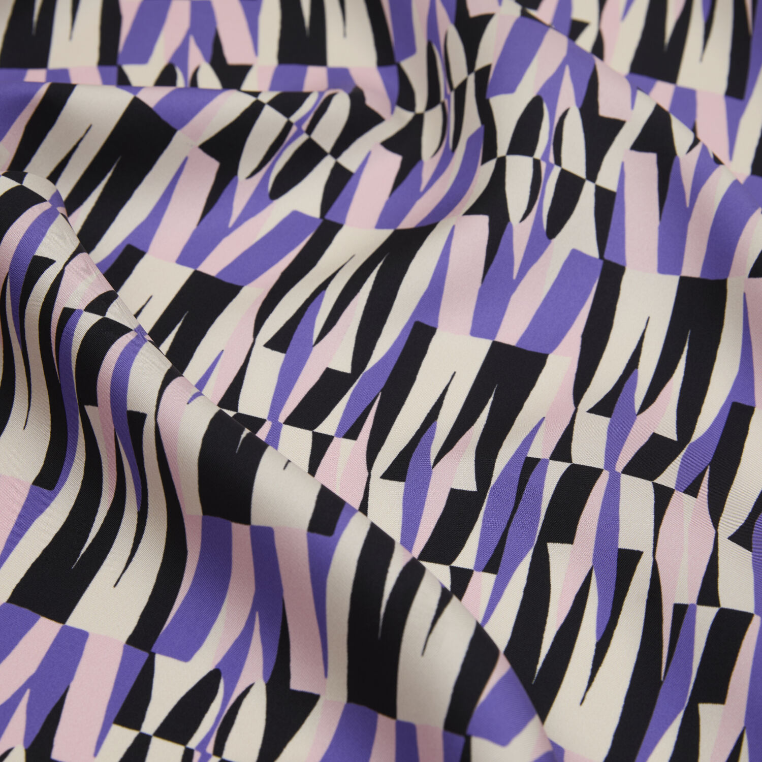 Lilac Ikat Retro Patterned Twill Silk Square Scarf - 2